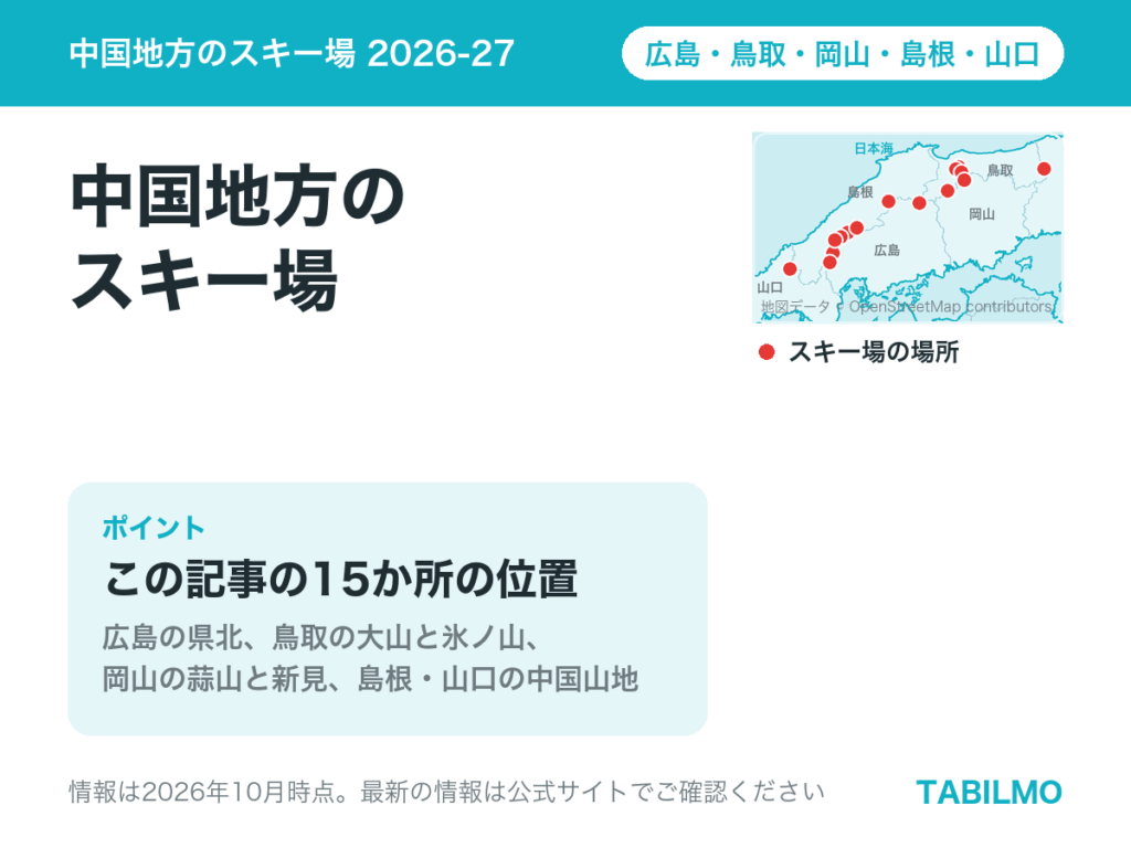 中国地方のスキー場の位置
