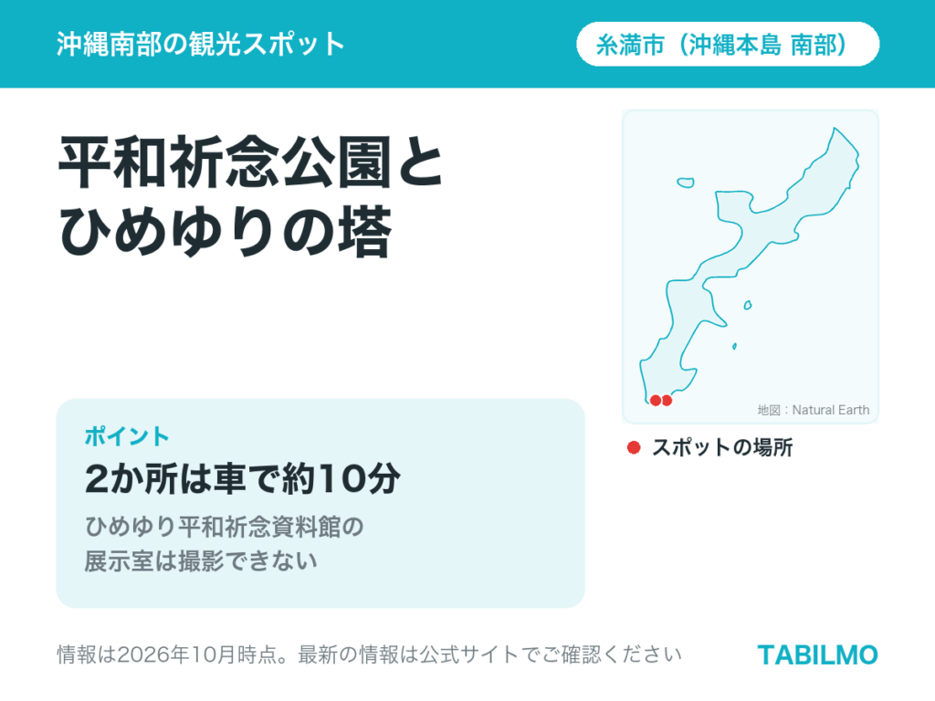 平和祈念公園とひめゆりの塔の場所(沖縄本島南部・糸満市)
