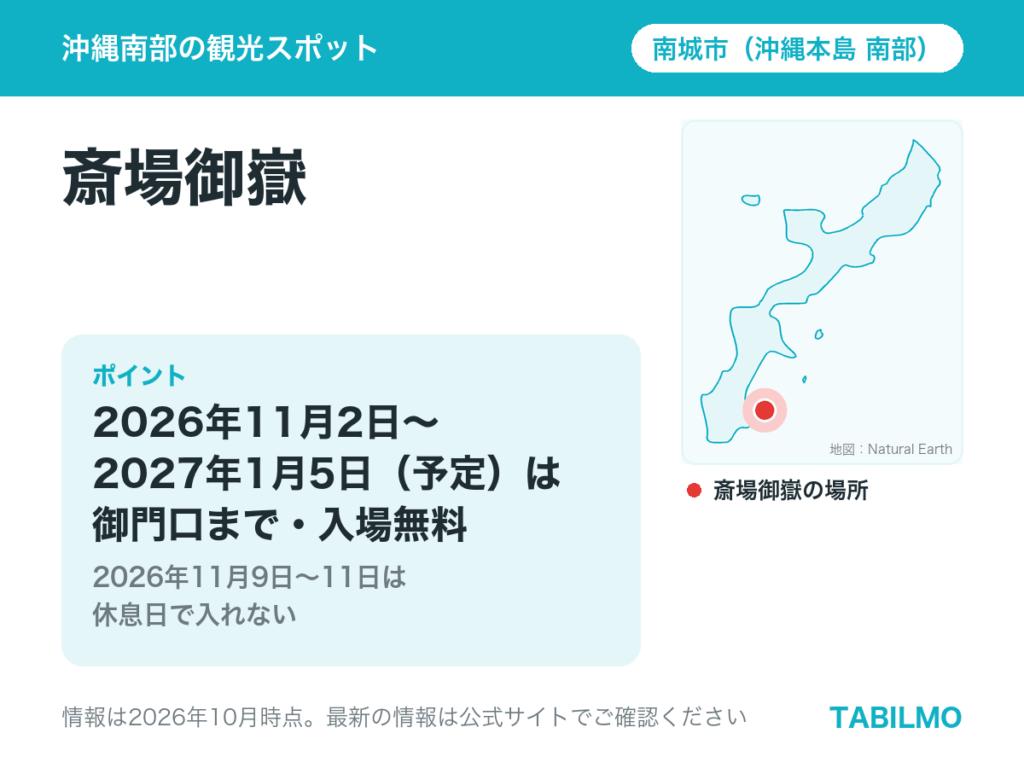 斎場御嶽の場所と工事期間の注意(沖縄本島南部・南城市)