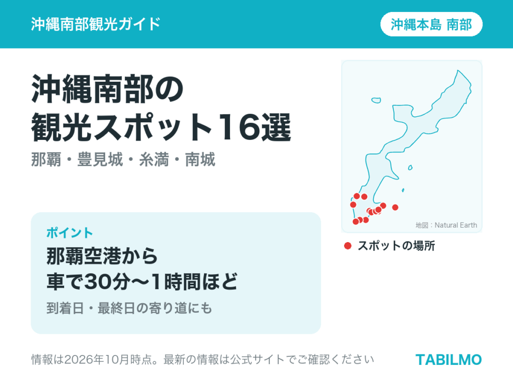 沖縄本島南部の観光スポットの位置